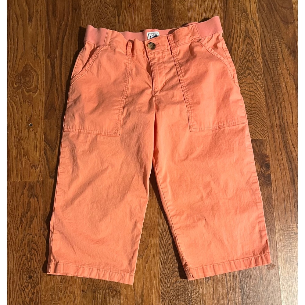 Lee Workwear Coral Peach Capri Pants Women 8M Elastic Waist Utility Cropped